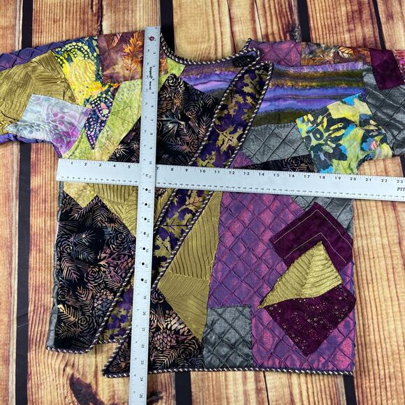 Handmade Jacket Womens 20x22 Multicolor Quilted Patchwork Snap Button Dragonfly - Picture 5 of 16